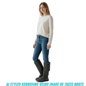 UGG Women 8 Lattice Cardy Knit Button Tall & Short Fold Over Boots Grey *FLAW